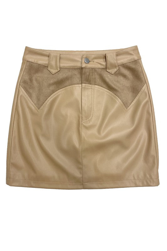 Western contrast pleather mini skirt