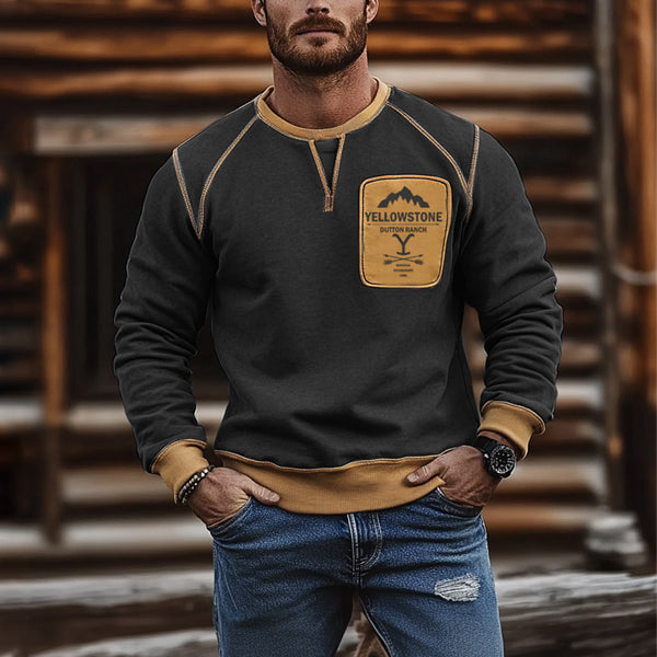 Men's Outdoor Vintage Yellowstone Patch Print Casual Pullover Sweatshirt