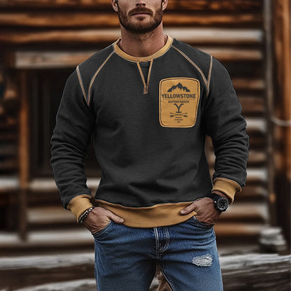 Men's Outdoor Vintage Yellowstone Patch Print Casual Pullover Sweatshirt