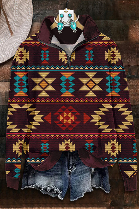 Retro Aztec Zipper Sweatshirt