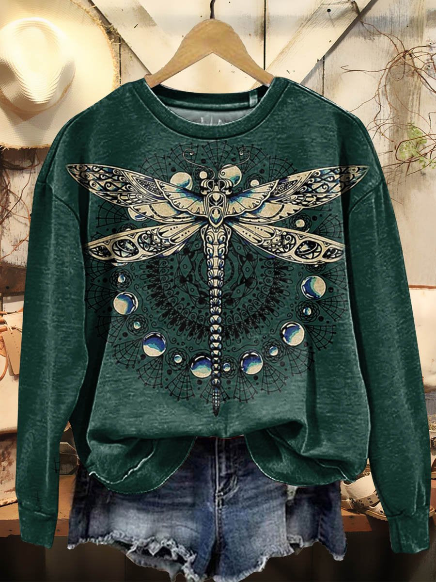 Women's Dragonfly Print Casual Crew Neck Sweatshirt