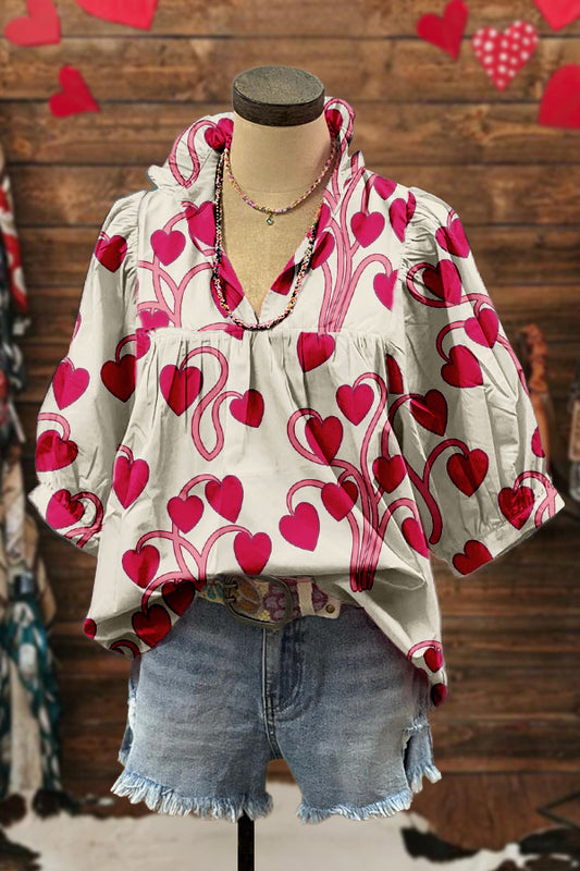 Chic Valentine's Day Puff Sleeve Blouse