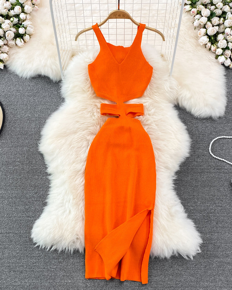 Waist Hollow Suspender Bodycon  Dress