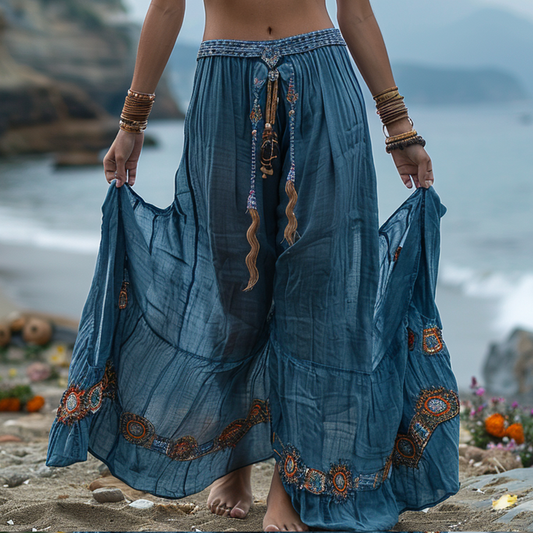 Seaside Ethnic Print Oversized Trousers