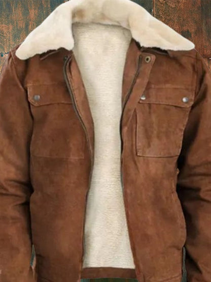 Men's Vintage Fleece Lapel Thickened Work Jacket