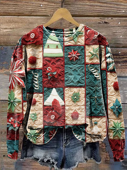 Vintage Christmas Gift Patchwork Art Print Casual Sweatshirt