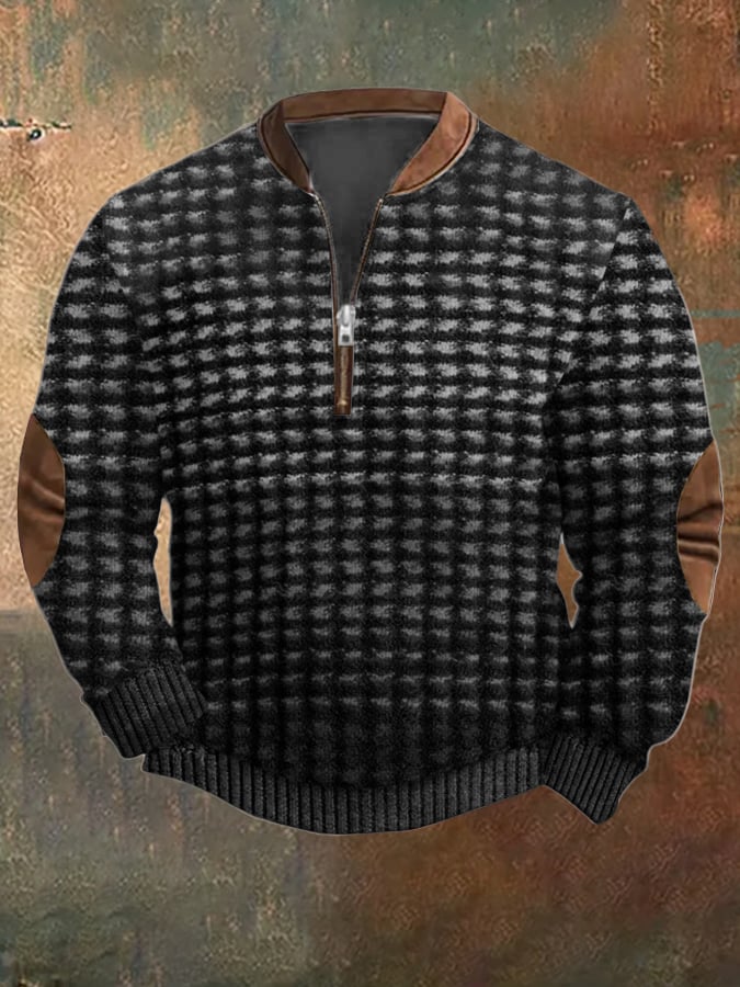 Men's Vintage Knit Print Zip-Up Sweatshirt