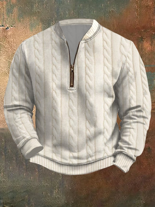 Men's Vintage Print Casual Zipper Sweatshirt