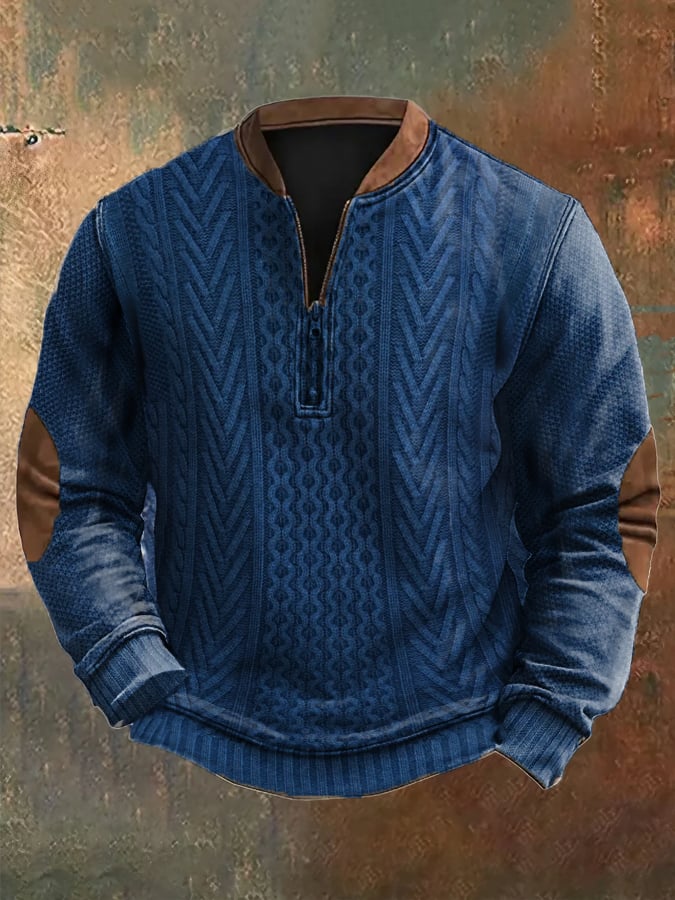 Men's Vintage Knit Print Zip-Up Sweatshirt