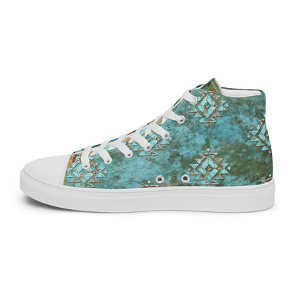 Turquoise Highland Cow Women__ high top canvas shoes