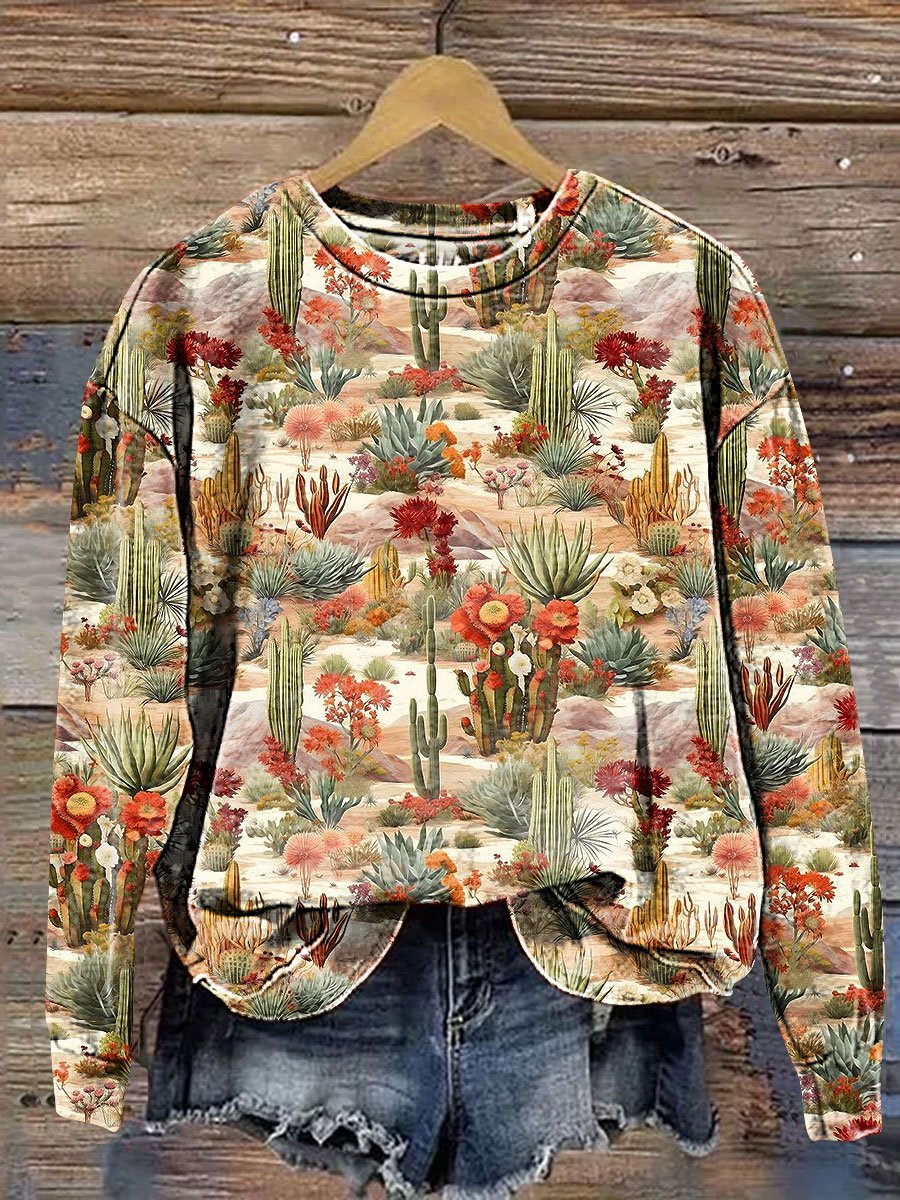 Western Cactus Tropical Plant Art Print Casual Sweatshirt