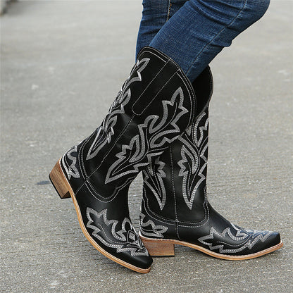 Embroidered Leather Boots