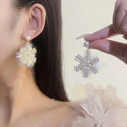 Cute Christmas Pearl Snowflake Earrings