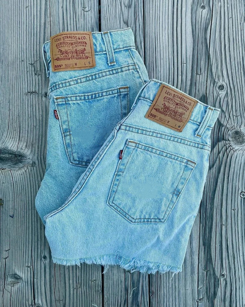 Vintage Wash High Waist Denim Fray Hem Shorts-Two Colors