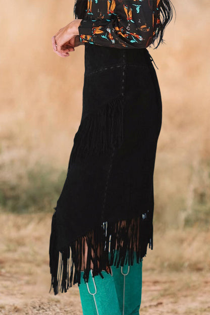 Suede Fringe Skirt