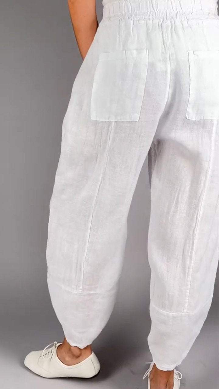 Women's Casual Solid Color Cotton and Linen Trousers