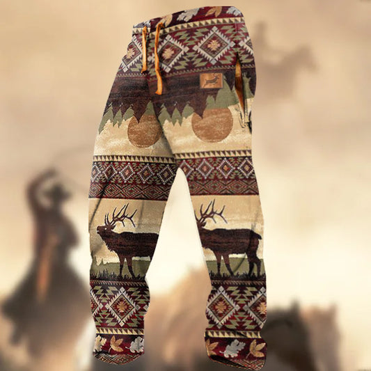 Men's Retro Country Western Elk Ethnic Geometric Pattern Casual Sweatpants