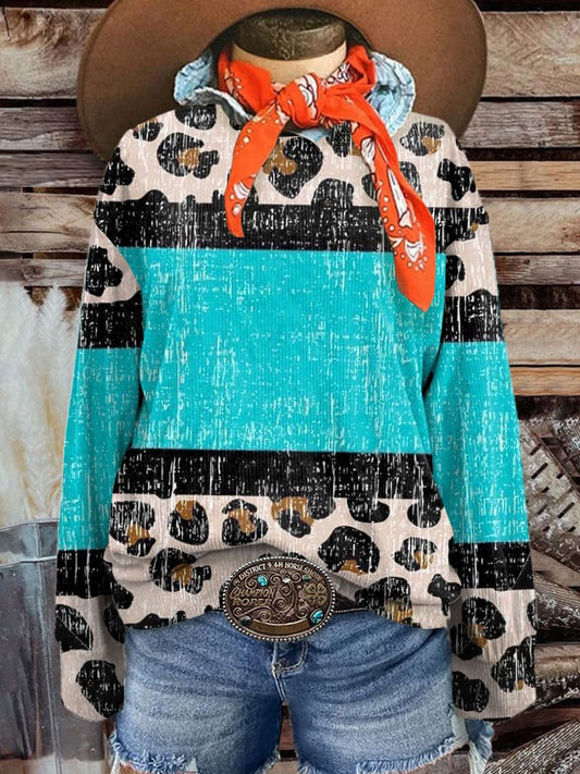 Women's Vintage Cowboy Casual Print Corduroy Sweatshirt