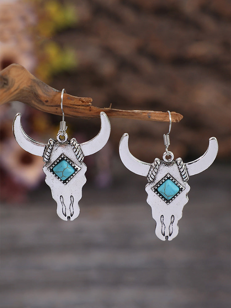 Western Turquoise Cow Head Earrings-0520