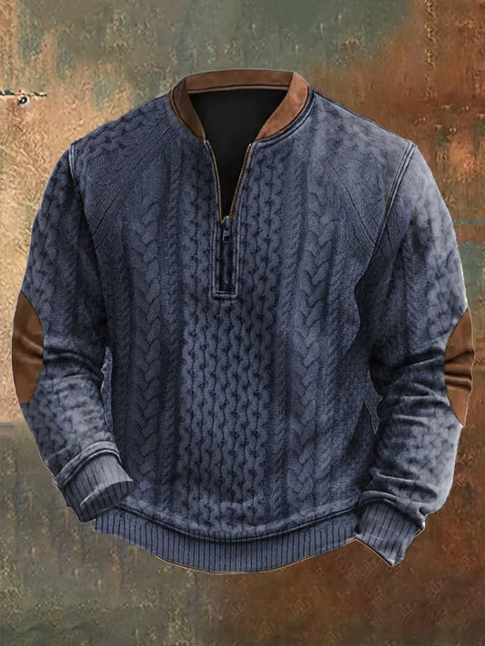 Men's Vintage Knit Print Zip-Up Sweatshirt