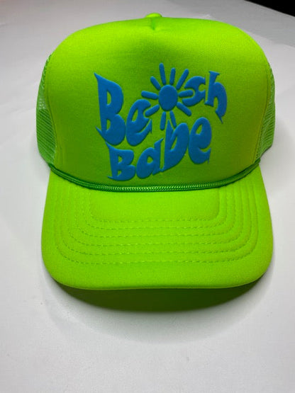 Beach Babe Neon Cap with puff graphic choice of colors