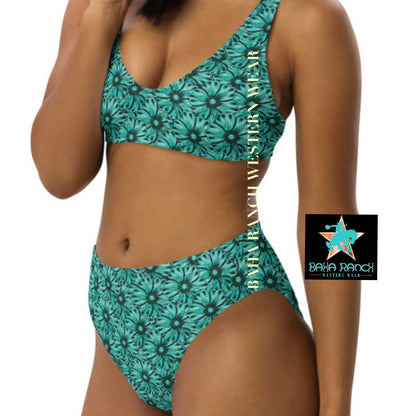 Yeehaw Turquoise Floral Leather Print Bikini