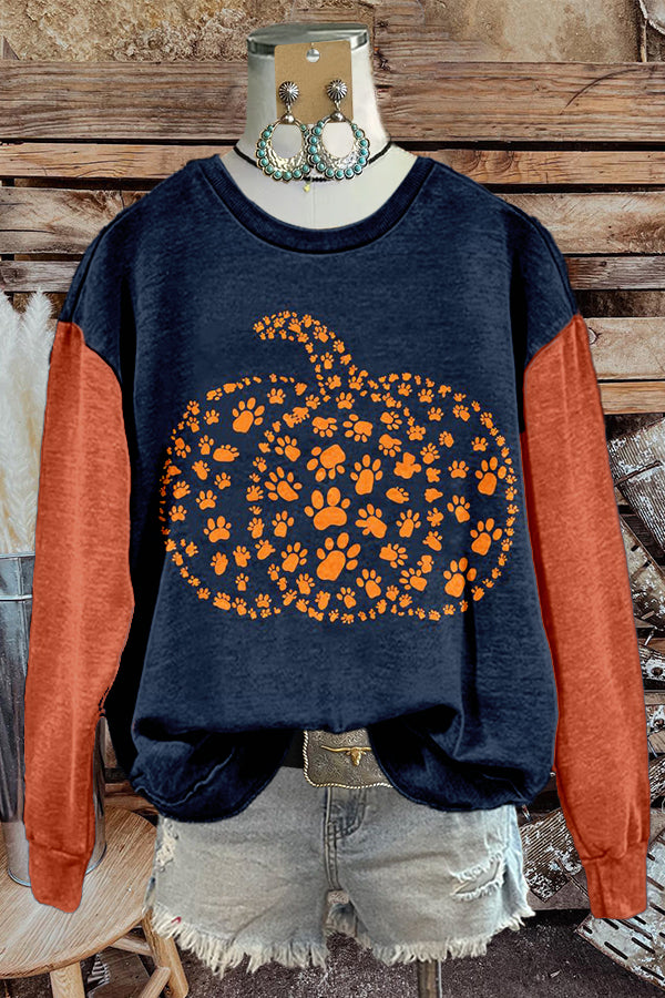 Cute Pumpkin Paw Print Sweatshirt