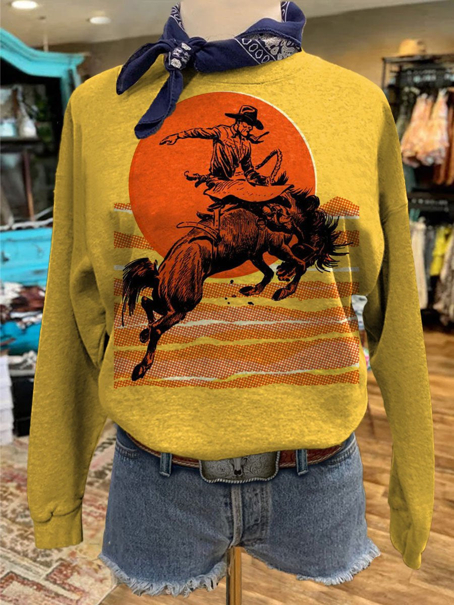 Western Cowboy Print Casual Sweatshirt