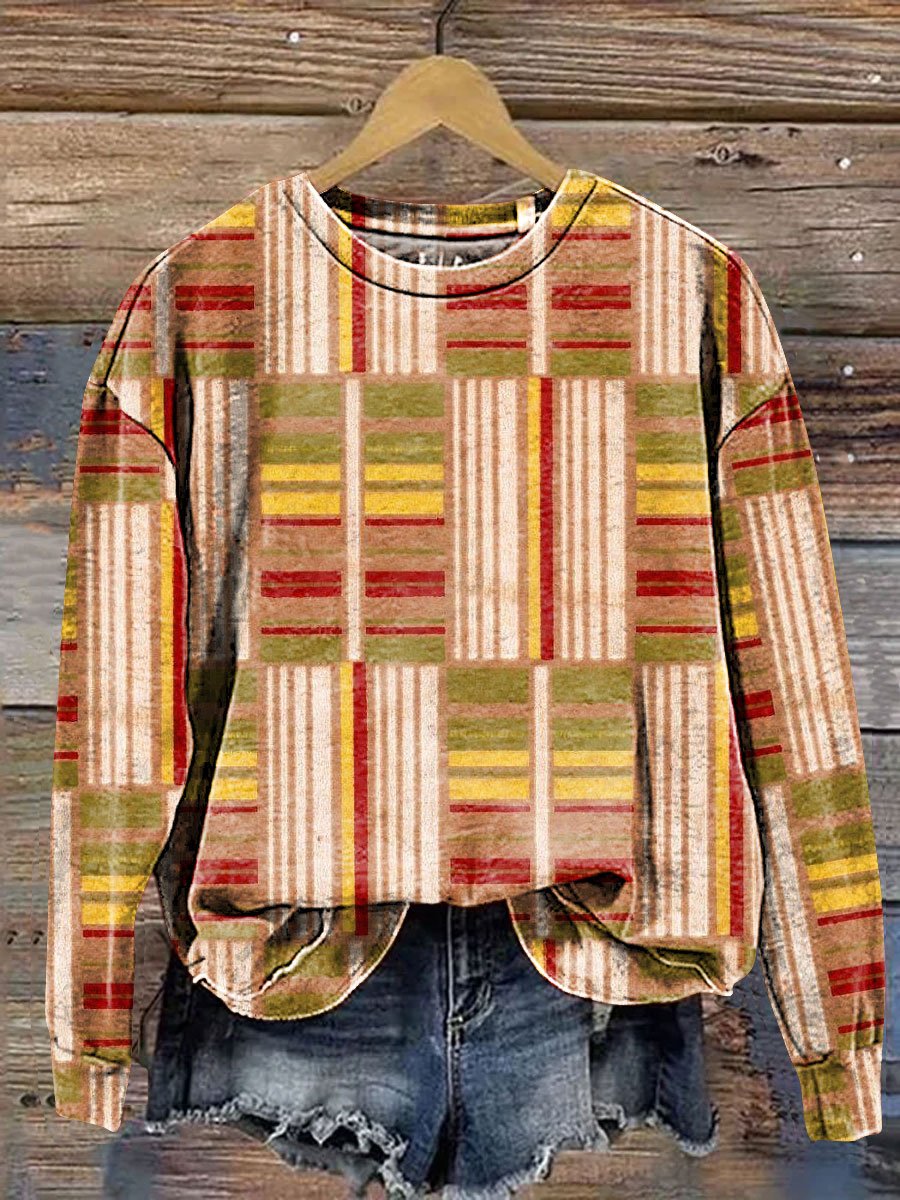 Colorblock Art Print Casual Sweatshirt