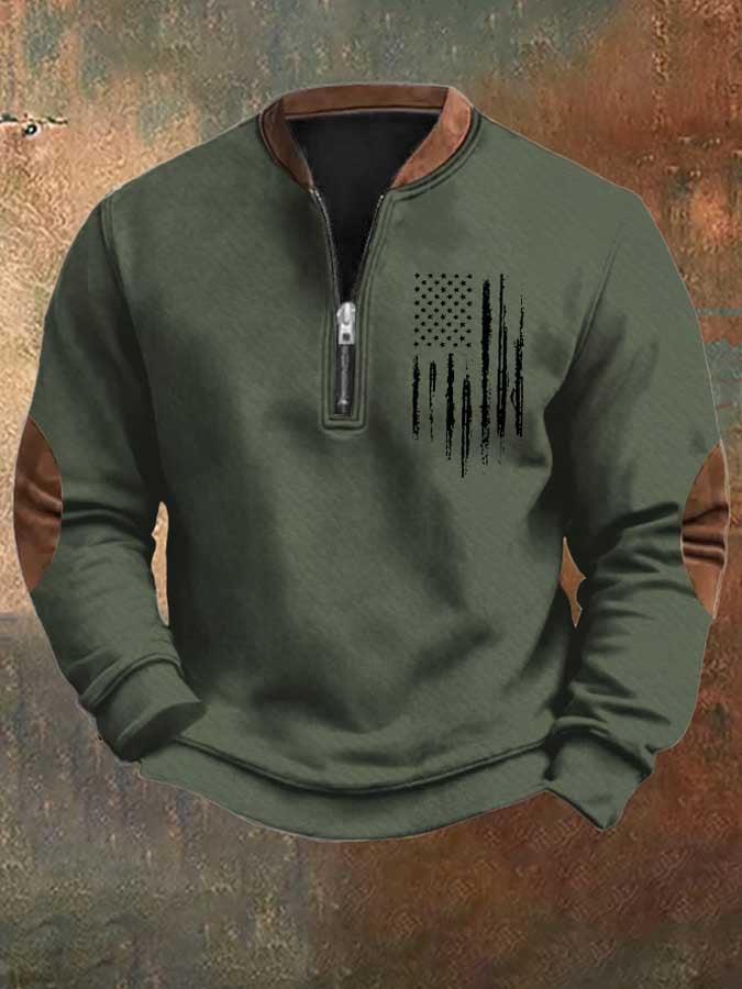 Men's Vintage Print Casual Zipper Sweatshirt