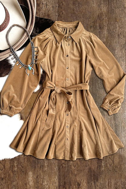 Velvety Soft Long Sleeve Button Up Dress