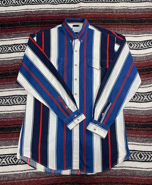 Men's Striped Print Long Sleeve Button-Down Western Shirt