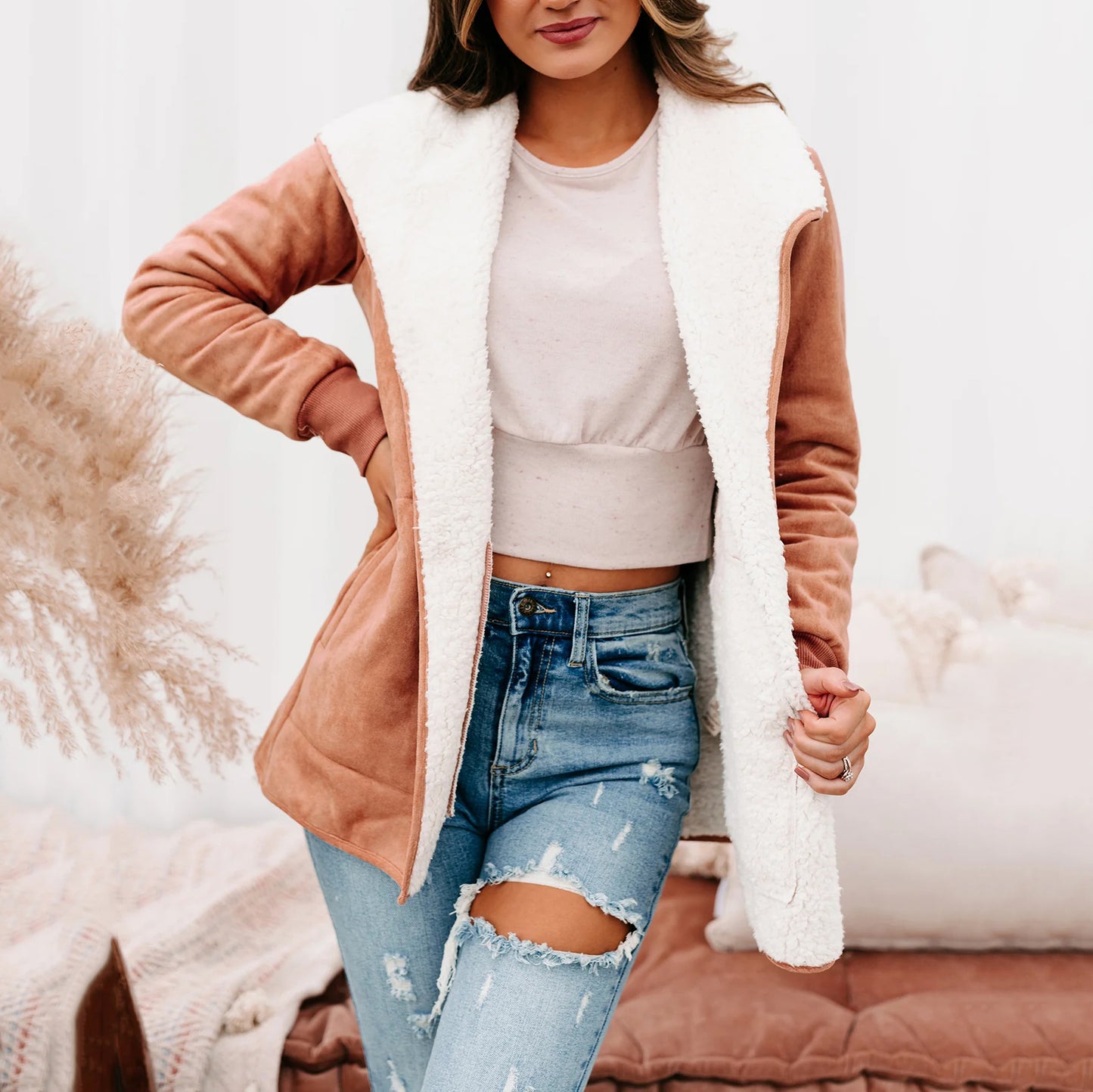 Orchard Faux Suede Sherpa Lined Coat