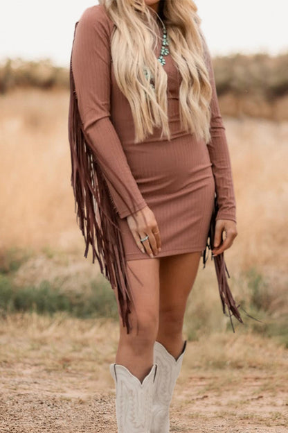 Romantic Fringed Long Sleeve Dress