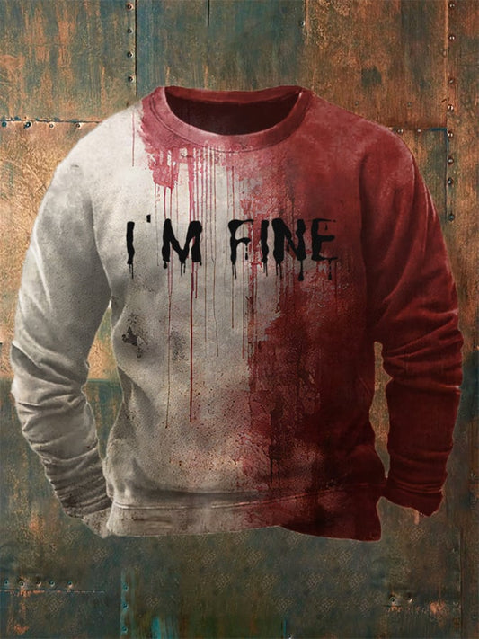 Men's Bloody I'm Fine Halloween Print Crew Neck Sweatshirt