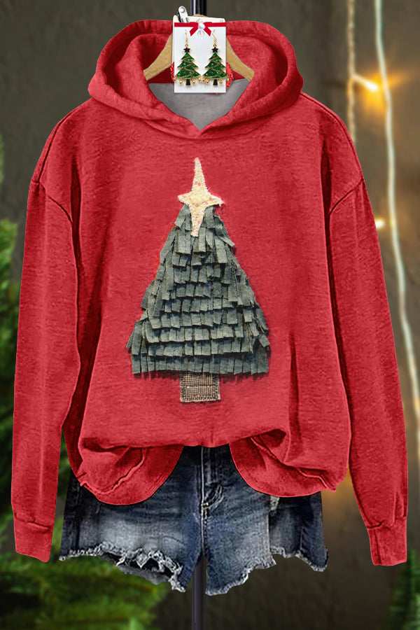 Contrast Color Christmas Tree Hoodie