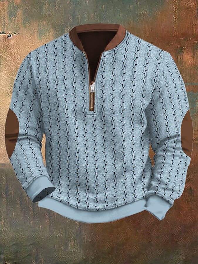 Men's Vintage Knit Print Zip-Up Sweatshirt