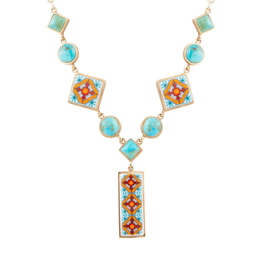 Barse Talavera Tile and Blue Turquoise Golden Y-Neck