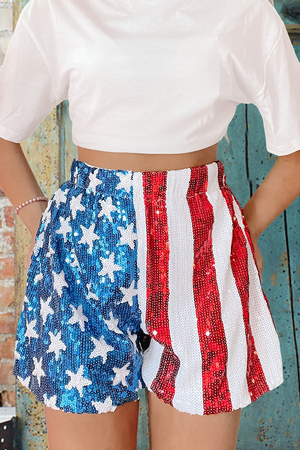 Shiny Stars Stripes Sequin Shorts