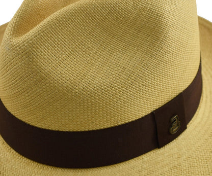 Classic Fedora | Genuine Panama Hat | Beige Toquilla Straw | Brown Band | Handwoven in Ecuador - EA - HatBox Included