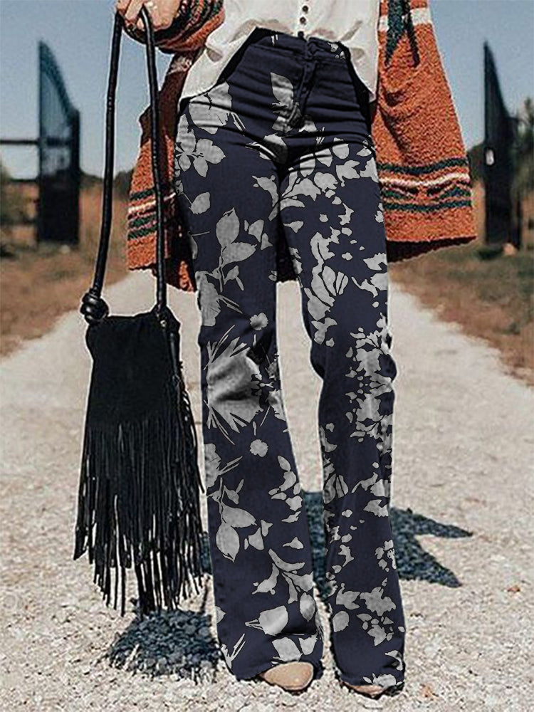 Casual Vintage Print Trousers