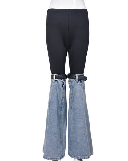 Paneled Elastic Waist Slim Fit Flared Jeans