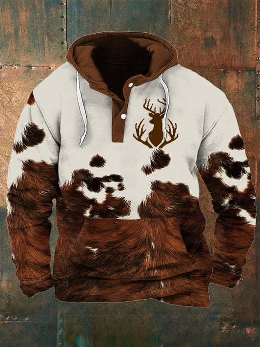 Men'S Retro Western Print Hooded Sweatshirt