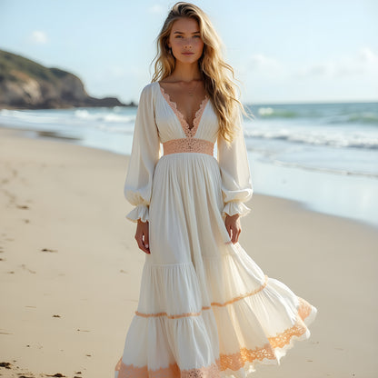 Women's Casual Beach Holiday Style Chiffon New Long-sleeved Dress