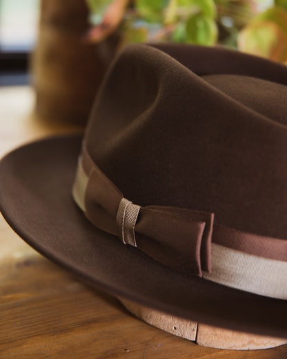 Bespoke Handmade Fedora - Special hat band-Coffee