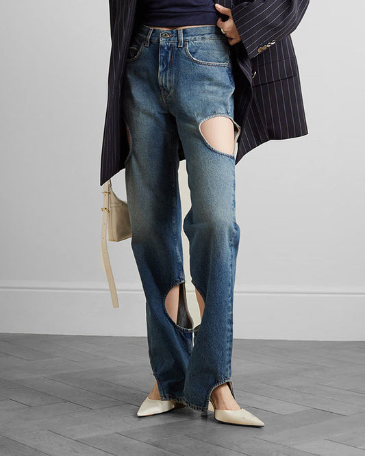 High-Waisted Retro Cutout Straight-Leg Jeans