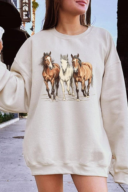 Three Horses Western Graphic Sweatshirt choice of colors