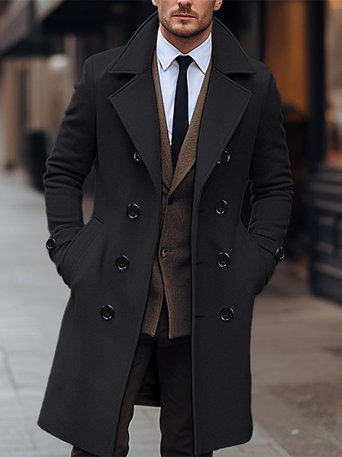 Men's Double Breasted Slim Fit Casual Woolen Peacoat