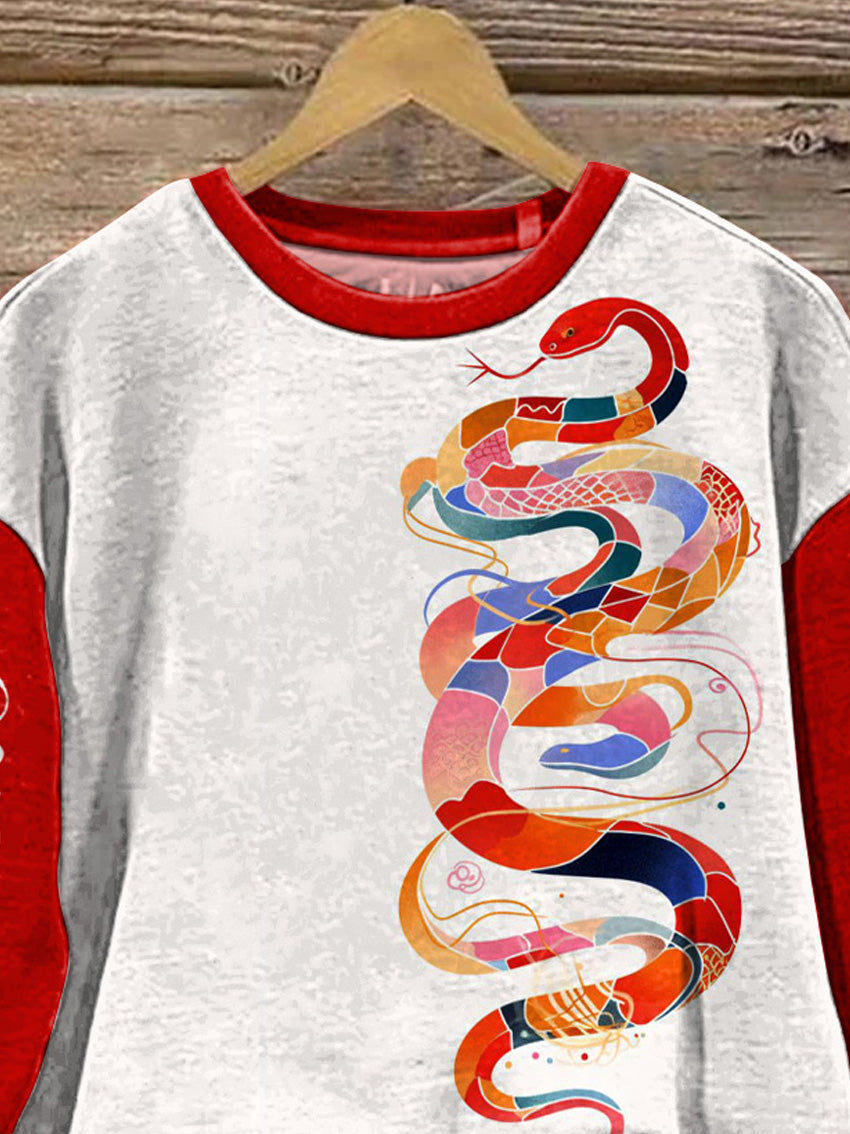 2025 Year Of The Snake Graphic Printed Casual Sweatshirt