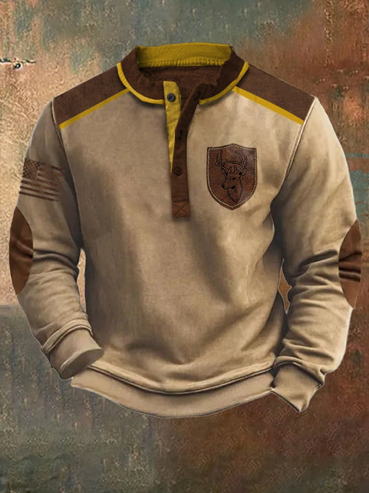 Men's Casual Vintage Elk Western Sweatshirt